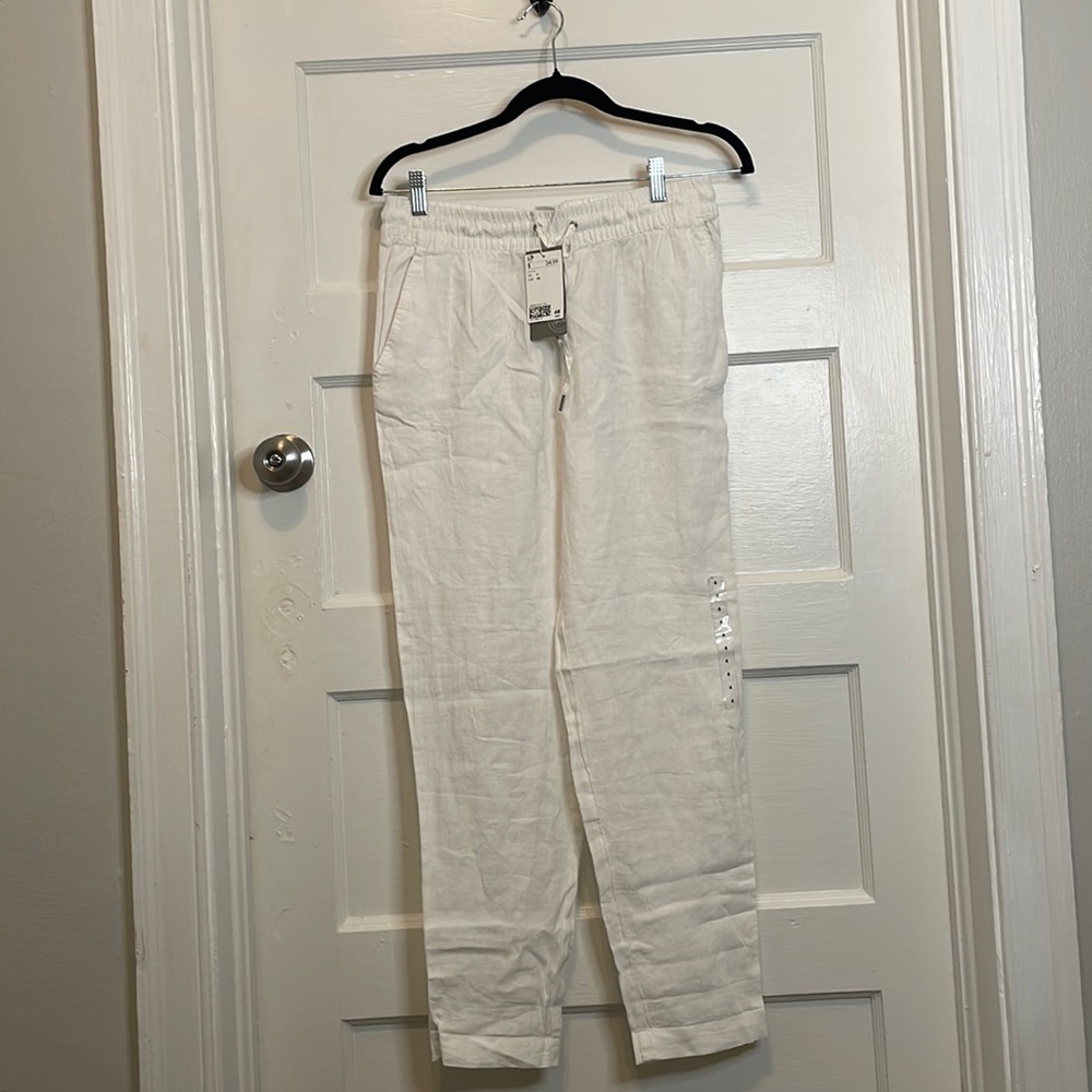 H&M white linen drawstring pants NWT